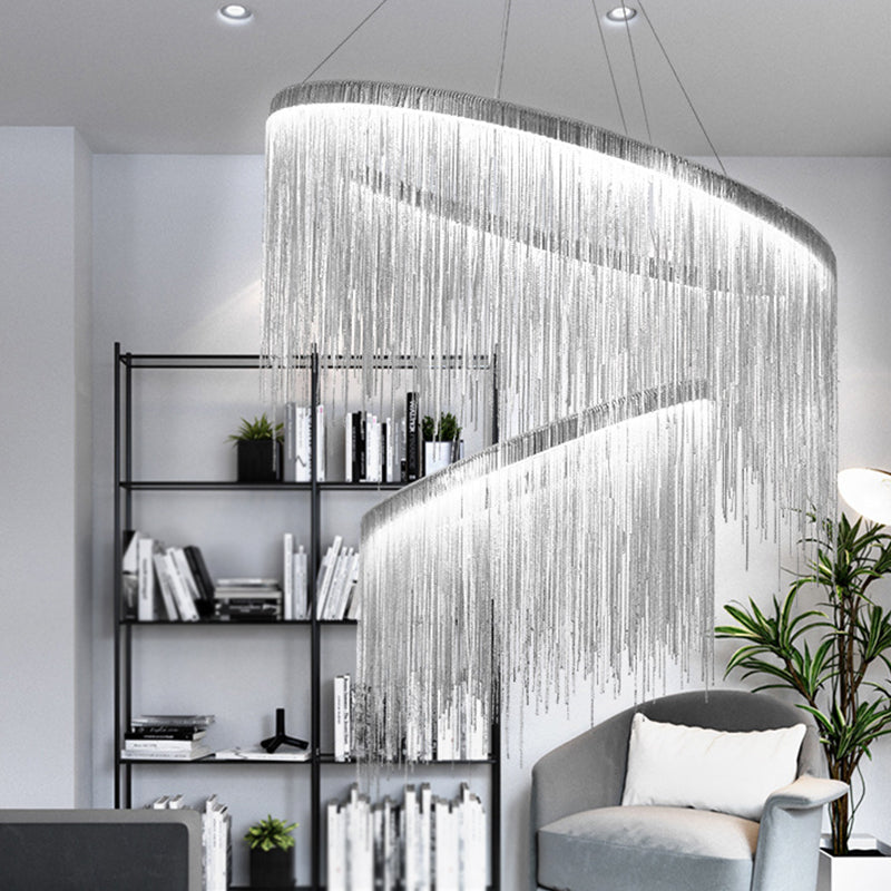 Postmodern Style Ring LED Chandelier Lighting Aluminum Chainlet Living Room Pendant Light Silver Clearhalo 'Ceiling Lights' 'Chandeliers' 'Modern Chandeliers' 'Modern' Lighting' 2121579