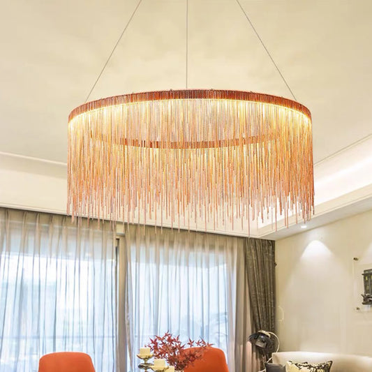 Circular Ceiling Lighting Postmodern Aluminum Chain Living Room LED Chandelier Light Fixture Rose Gold Clearhalo 'Ceiling Lights' 'Chandeliers' 'Modern Chandeliers' 'Modern' Lighting' 2121583