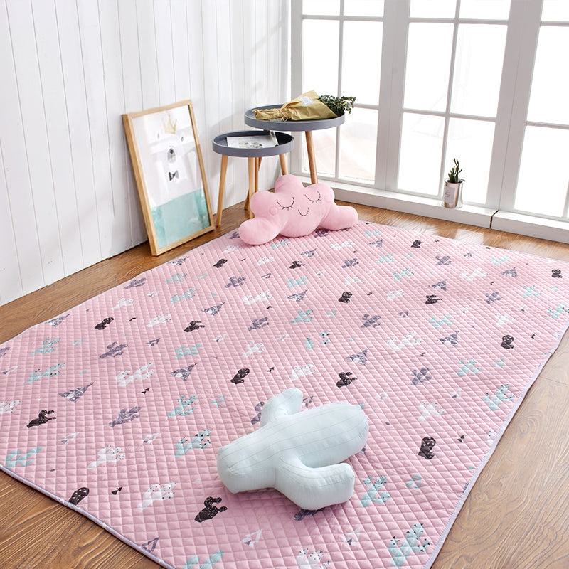 Aesthetics Botanic Rug Multi-Color Nordic Rug Cotton Machine Wash Padded Quilt Rug White-Pink-Blue Clearhalo 'Area Rug' 'Rug' 2121631