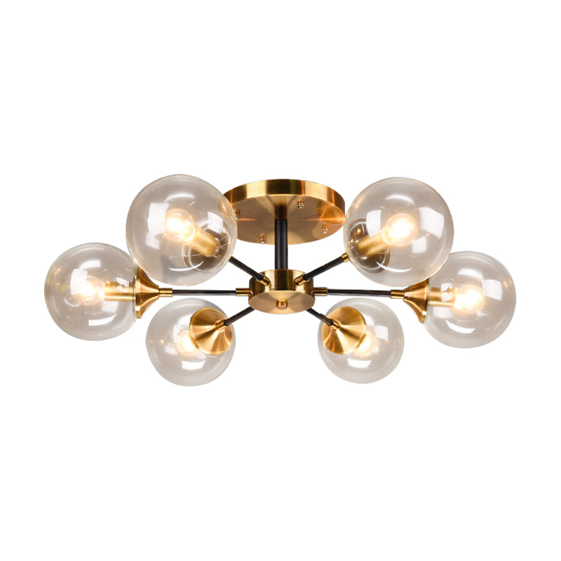 Round Semi Flush Lighting Modern White/Orange and Yellow/Smoke Glass 3/6/8 Lights Gold Led Flush Mount Light Fixture for Living Room in Warm Light Clearhalo 'Ceiling Lights' 'Close To Ceiling Lights' 'Close to ceiling' 'Glass shade' 'Glass' 'Semi-flushmount' Lighting' 212169