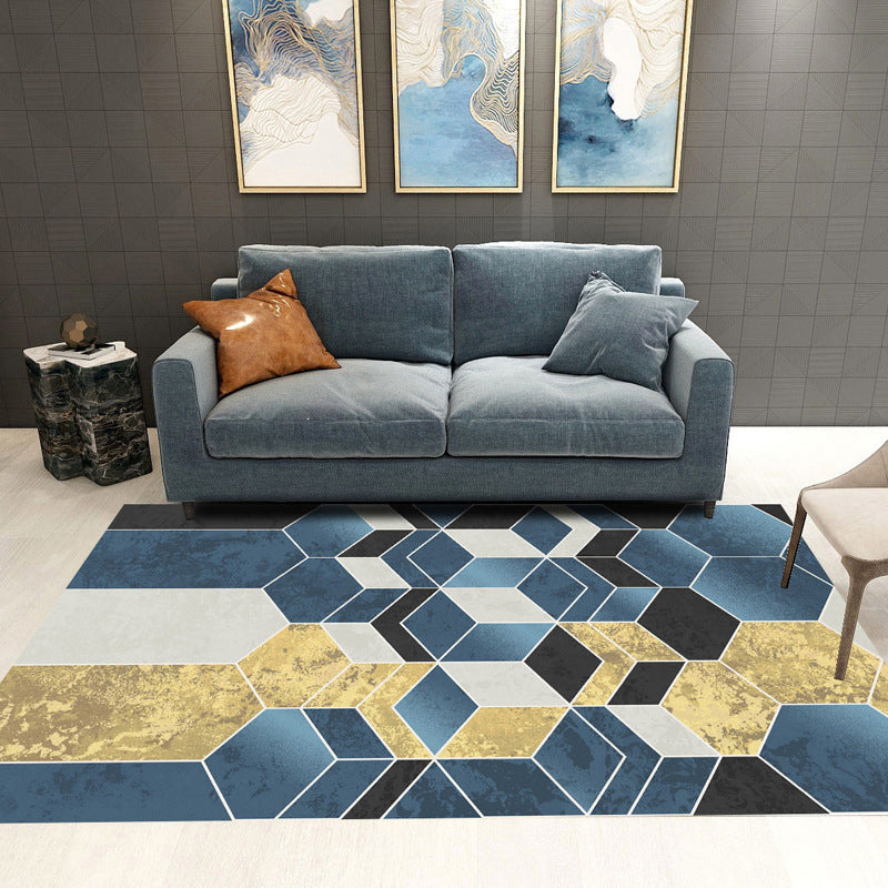 Trendy Geometric Patchwork Rug Multicolor Postmodern Rug Polyester Anti-Slip Machine Washable Pet Friendly Carpet for Home Blue-Black Clearhalo 'Area Rug' 'Rug' 2121847