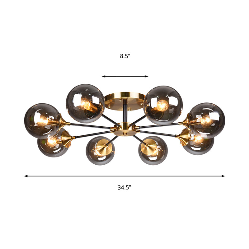 Round Semi Flush Lighting Modern White/Orange and Yellow/Smoke Glass 3/6/8 Lights Gold Led Flush Mount Light Fixture for Living Room in Warm Light Clearhalo 'Ceiling Lights' 'Close To Ceiling Lights' 'Close to ceiling' 'Glass shade' 'Glass' 'Semi-flushmount' Lighting' 212188