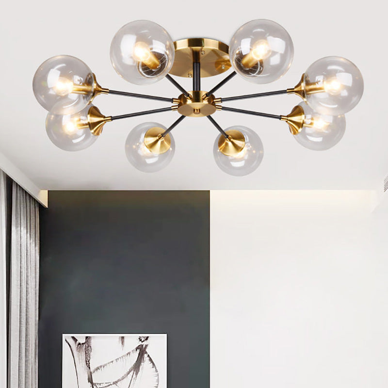 Round Semi Flush Lighting Modern White/Orange and Yellow/Smoke Glass 3/6/8 Lights Gold Led Flush Mount Light Fixture for Living Room in Warm Light 8 Clear Clearhalo 'Ceiling Lights' 'Close To Ceiling Lights' 'Close to ceiling' 'Glass shade' 'Glass' 'Semi-flushmount' Lighting' 212191