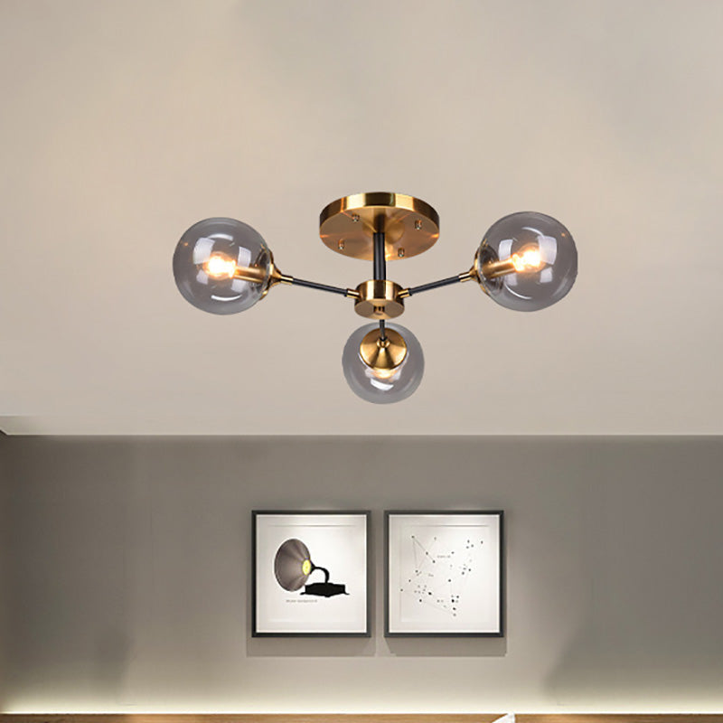 Round Semi Flush Lighting Modern White/Orange and Yellow/Smoke Glass 3/6/8 Lights Gold Led Flush Mount Light Fixture for Living Room in Warm Light 3 Clear Clearhalo 'Ceiling Lights' 'Close To Ceiling Lights' 'Close to ceiling' 'Glass shade' 'Glass' 'Semi-flushmount' Lighting' 212194