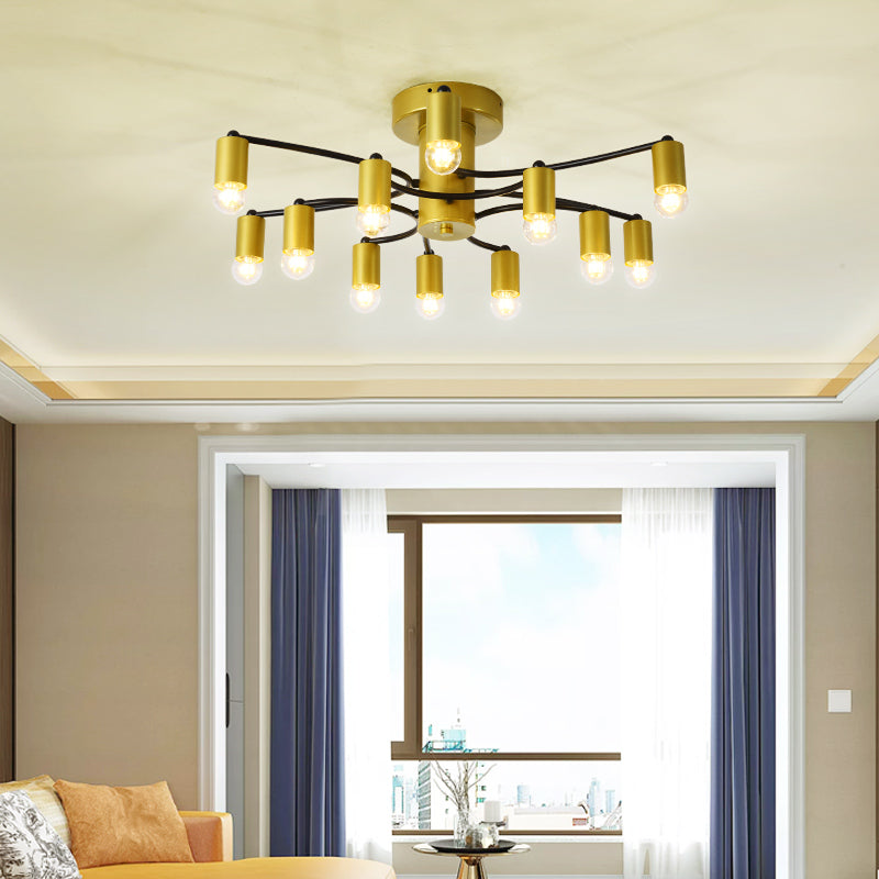 Sputnik Living Room Semi Flush Mount Modern Metal 12/16 Lights Semi Flush Ceiling Lamp in Gold/Black 12 Gold Clearhalo 'Ceiling Lights' 'Close To Ceiling Lights' 'Close to ceiling' 'Semi-flushmount' Lighting' 212217