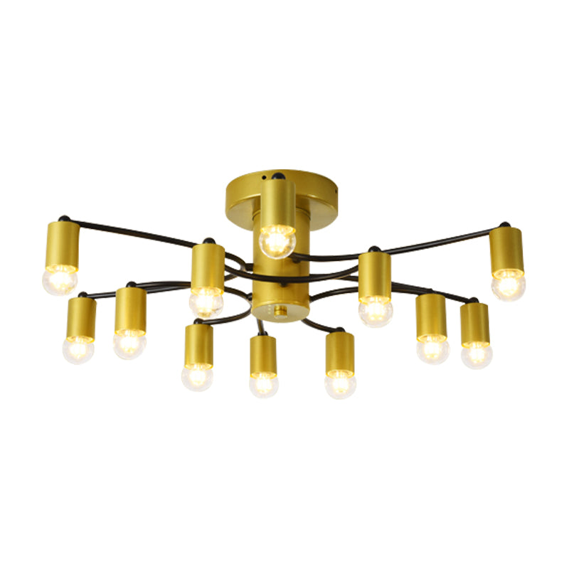 Sputnik Living Room Semi Flush Mount Modern Metal 12/16 Lights Semi Flush Ceiling Lamp in Gold/Black Clearhalo 'Ceiling Lights' 'Close To Ceiling Lights' 'Close to ceiling' 'Semi-flushmount' Lighting' 212221