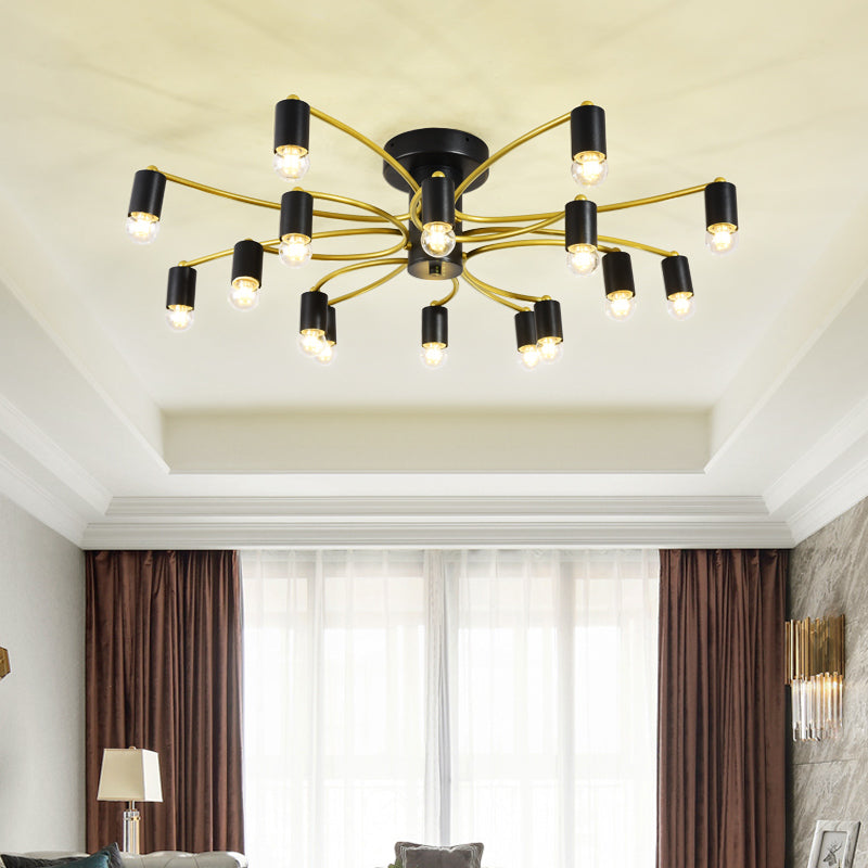 Sputnik Living Room Semi Flush Mount Modern Metal 12/16 Lights Semi Flush Ceiling Lamp in Gold/Black 16 Black Clearhalo 'Ceiling Lights' 'Close To Ceiling Lights' 'Close to ceiling' 'Semi-flushmount' Lighting' 212223