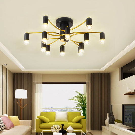 Sputnik Living Room Semi Flush Mount Modern Metal 12/16 Lights Semi Flush Ceiling Lamp in Gold/Black 12 Black Clearhalo 'Ceiling Lights' 'Close To Ceiling Lights' 'Close to ceiling' 'Semi-flushmount' Lighting' 212227