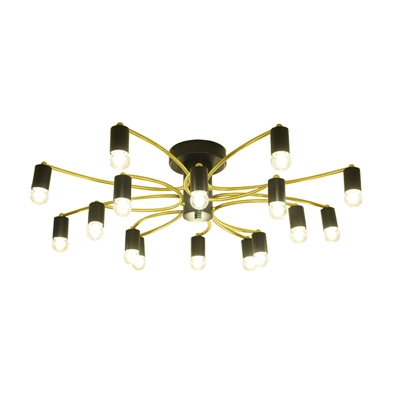 Sputnik Living Room Semi Flush Mount Modern Metal 12/16 Lights Semi Flush Ceiling Lamp in Gold/Black Clearhalo 'Ceiling Lights' 'Close To Ceiling Lights' 'Close to ceiling' 'Semi-flushmount' Lighting' 212228