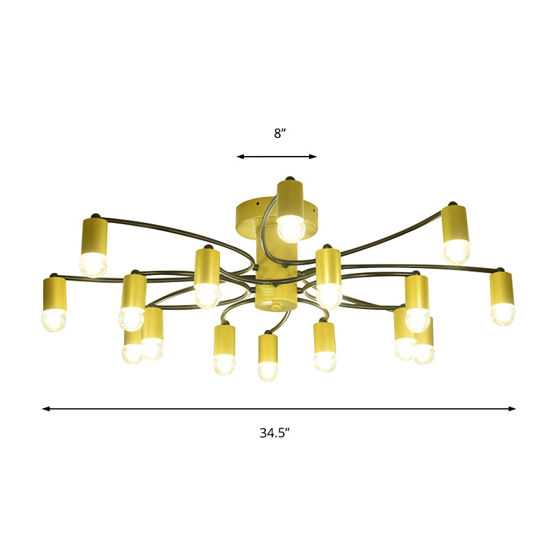 Sputnik Living Room Semi Flush Mount Modern Metal 12/16 Lights Semi Flush Ceiling Lamp in Gold/Black Clearhalo 'Ceiling Lights' 'Close To Ceiling Lights' 'Close to ceiling' 'Semi-flushmount' Lighting' 212230