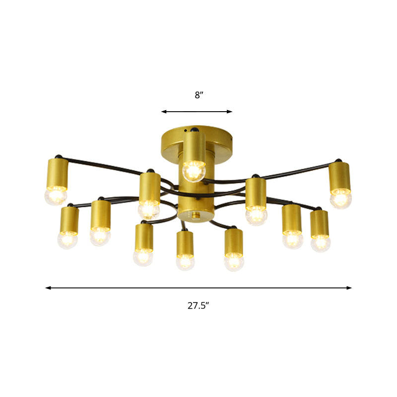 Sputnik Living Room Semi Flush Mount Modern Metal 12/16 Lights Semi Flush Ceiling Lamp in Gold/Black Clearhalo 'Ceiling Lights' 'Close To Ceiling Lights' 'Close to ceiling' 'Semi-flushmount' Lighting' 212231