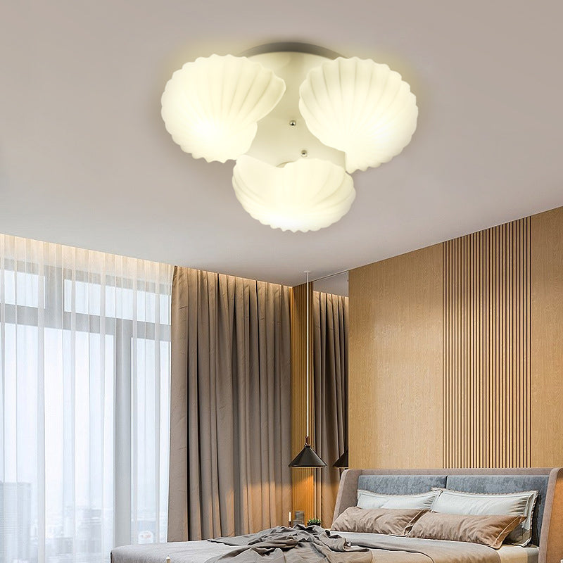 Shell Shape Bedroom Flush Mount White Glass 3/5/7 Lights Modernist Flush Ceiling Light Fixture 3 White Clearhalo 'Ceiling Lights' 'Close To Ceiling Lights' 'Close to ceiling' 'Flush mount' Lighting' 212232