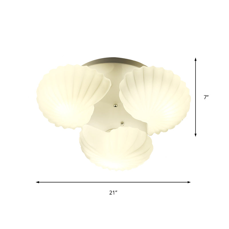 Shell Shape Bedroom Flush Mount White Glass 3/5/7 Lights Modernist Flush Ceiling Light Fixture Clearhalo 'Ceiling Lights' 'Close To Ceiling Lights' 'Close to ceiling' 'Flush mount' Lighting' 212234