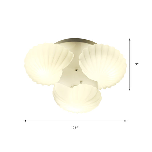 Shell Shape Bedroom Flush Mount White Glass 3/5/7 Lights Modernist Flush Ceiling Light Fixture Clearhalo 'Ceiling Lights' 'Close To Ceiling Lights' 'Close to ceiling' 'Flush mount' Lighting' 212234