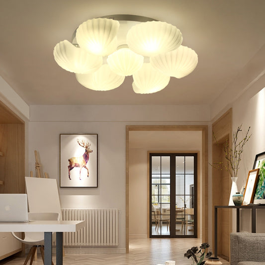 Shell Shape Bedroom Flush Mount White Glass 3/5/7 Lights Modernist Flush Ceiling Light Fixture 7 White Clearhalo 'Ceiling Lights' 'Close To Ceiling Lights' 'Close to ceiling' 'Flush mount' Lighting' 212235