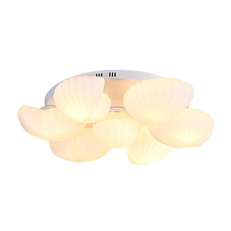 Shell Shape Bedroom Flush Mount White Glass 3/5/7 Lights Modernist Flush Ceiling Light Fixture Clearhalo 'Ceiling Lights' 'Close To Ceiling Lights' 'Close to ceiling' 'Flush mount' Lighting' 212238