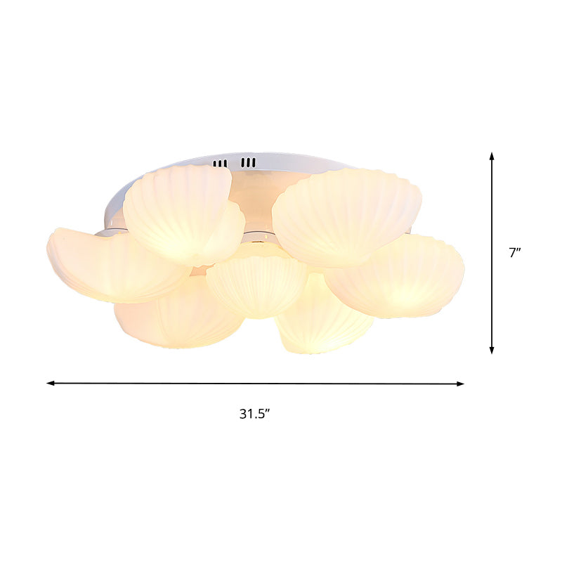 Shell Shape Bedroom Flush Mount White Glass 3/5/7 Lights Modernist Flush Ceiling Light Fixture Clearhalo 'Ceiling Lights' 'Close To Ceiling Lights' 'Close to ceiling' 'Flush mount' Lighting' 212239