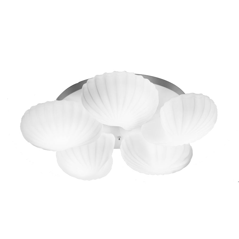 Shell Shape Bedroom Flush Mount White Glass 3/5/7 Lights Modernist Flush Ceiling Light Fixture Clearhalo 'Ceiling Lights' 'Close To Ceiling Lights' 'Close to ceiling' 'Flush mount' Lighting' 212242