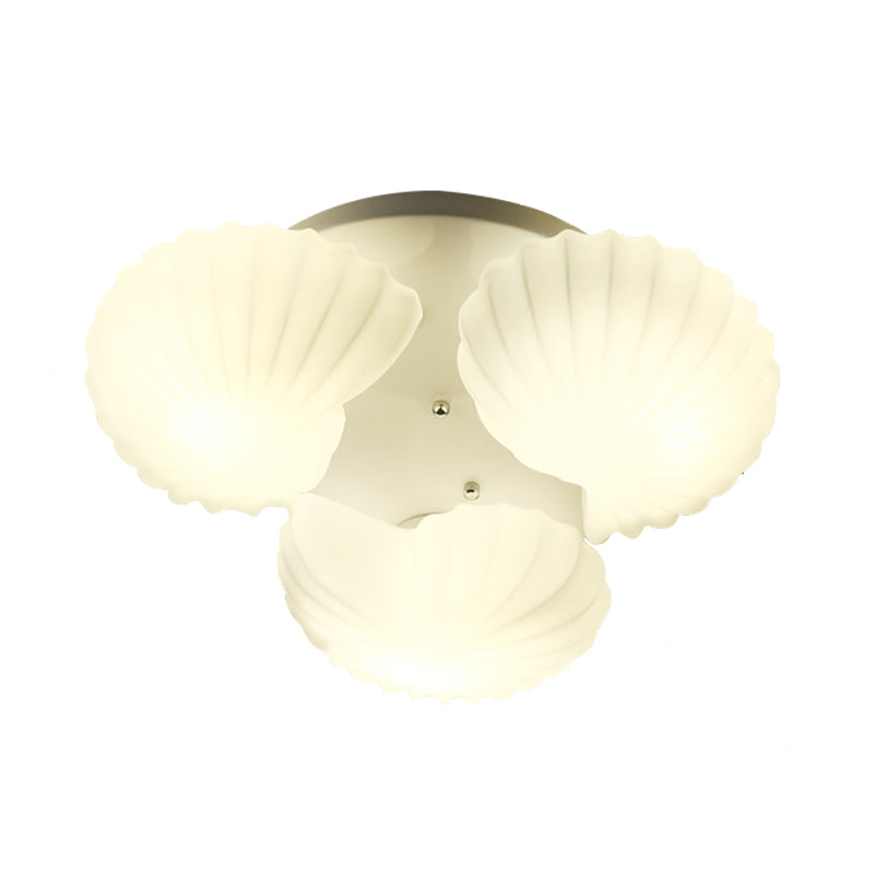 Shell Shape Bedroom Flush Mount White Glass 3/5/7 Lights Modernist Flush Ceiling Light Fixture Clearhalo 'Ceiling Lights' 'Close To Ceiling Lights' 'Close to ceiling' 'Flush mount' Lighting' 212243