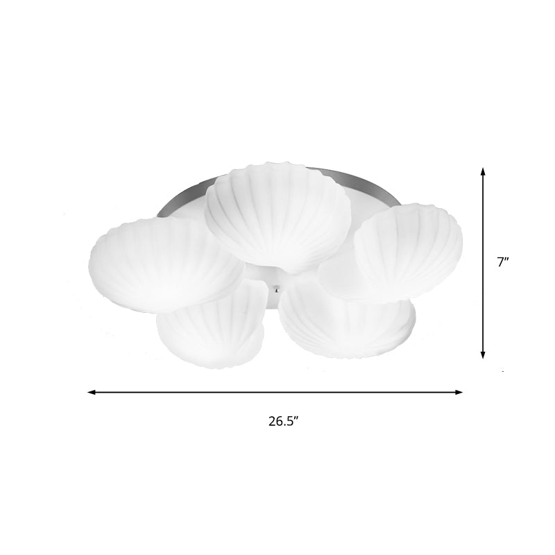 Shell Shape Bedroom Flush Mount White Glass 3/5/7 Lights Modernist Flush Ceiling Light Fixture Clearhalo 'Ceiling Lights' 'Close To Ceiling Lights' 'Close to ceiling' 'Flush mount' Lighting' 212244