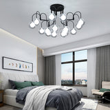 Black Willow Branch Semi Flush Lighting Modernist Multi Lights Metal Semi Flush Mount Lamp Fixture with Clear Glass Ball Shade Clearhalo 'Ceiling Lights' 'Close To Ceiling Lights' 'Close to ceiling' 'Semi-flushmount' Lighting' 212247