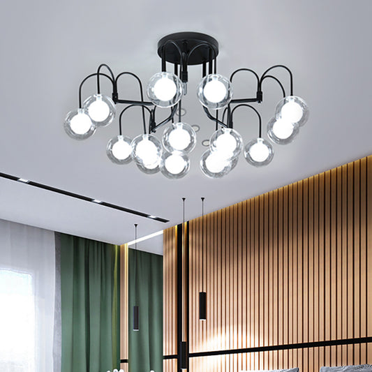 Black Willow Branch Semi Flush Lighting Modernist Multi Lights Metal Semi Flush Mount Lamp Fixture with Clear Glass Ball Shade Black Clearhalo 'Ceiling Lights' 'Close To Ceiling Lights' 'Close to ceiling' 'Semi-flushmount' Lighting' 212251