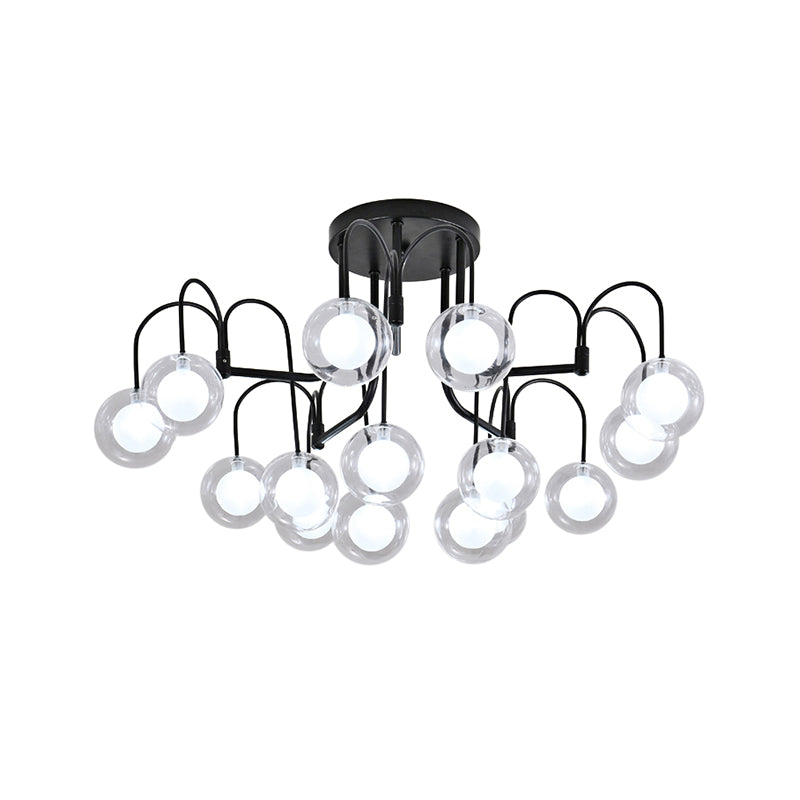 Black Willow Branch Semi Flush Lighting Modernist Multi Lights Metal Semi Flush Mount Lamp Fixture with Clear Glass Ball Shade Clearhalo 'Ceiling Lights' 'Close To Ceiling Lights' 'Close to ceiling' 'Semi-flushmount' Lighting' 212252