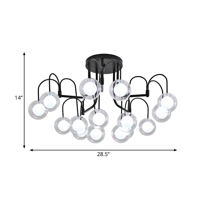 Black Willow Branch Semi Flush Lighting Modernist Multi Lights Metal Semi Flush Mount Lamp Fixture with Clear Glass Ball Shade Clearhalo 'Ceiling Lights' 'Close To Ceiling Lights' 'Close to ceiling' 'Semi-flushmount' Lighting' 212253