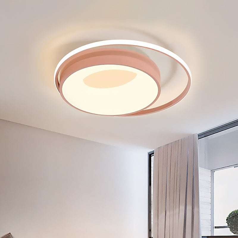 Round Acrylic Flush Mount Lighting Modern Led White/Pink/Blue Flush Ceiling Lamp Fixture in Warm/White/Neutral Light, 16"/19.5" Wide Pink Clearhalo 'Ceiling Lights' 'Close To Ceiling Lights' 'Close to ceiling' 'Flush mount' Lighting' 212266