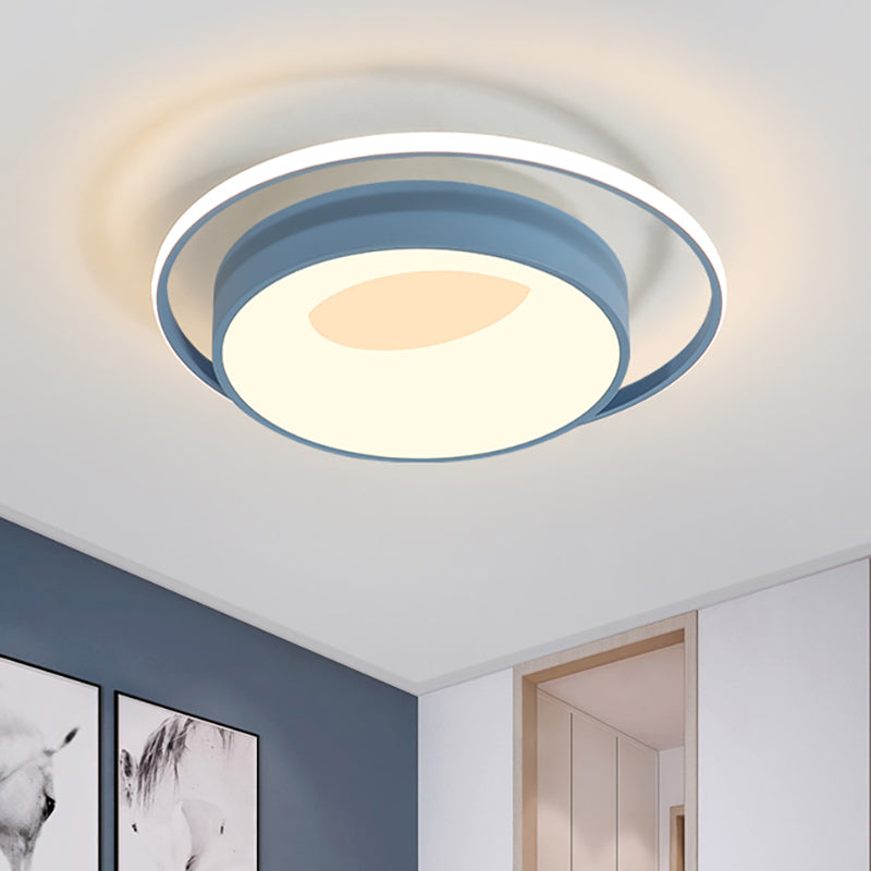 Round Acrylic Flush Mount Lighting Modern Led White/Pink/Blue Flush Ceiling Lamp Fixture in Warm/White/Neutral Light, 16"/19.5" Wide Blue Clearhalo 'Ceiling Lights' 'Close To Ceiling Lights' 'Close to ceiling' 'Flush mount' Lighting' 212270