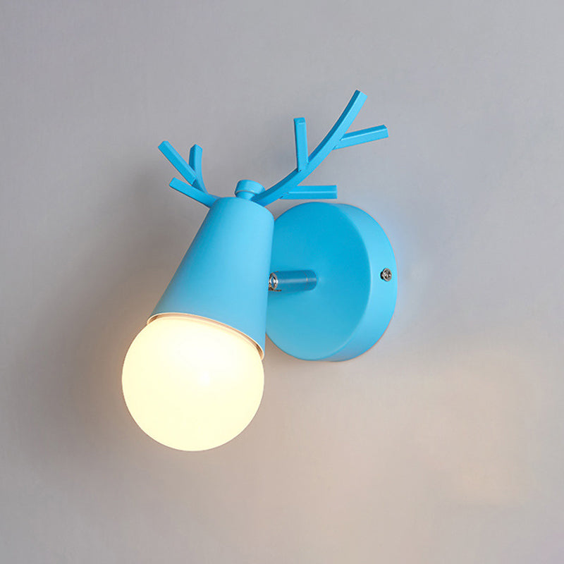 Metal Cone Sconce Light with Antlers 1 Bulb Nordic Stylish Wall Sconce for Bedside Blue Clearhalo 'Wall Lamps & Sconces' 'Wall Lights' Lighting' 2122832