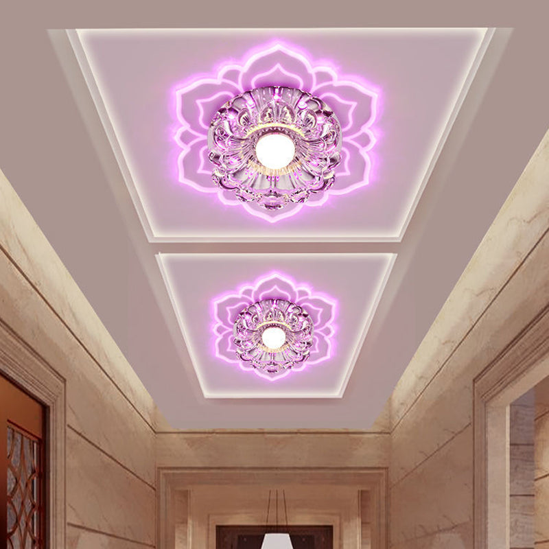 Clear Blooming Flower Flush Ceiling Light Modernist Crystal Aisle LED Flush Mount Lamp Clearhalo 'Ceiling Lights' 'Close To Ceiling Lights' 'Close to ceiling' 'Flush mount' Lighting' 2122876