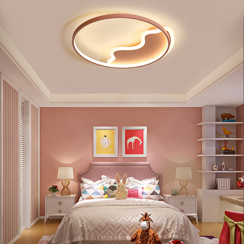 Ring Flush Mount Lamp Contemporary Acrylic White/Pink/Blue Led Flush Mount Light for Bedroom in Warm/White Light, 18"/21.5" Wide Clearhalo 'Ceiling Lights' 'Close To Ceiling Lights' 'Close to ceiling' 'Flush mount' Lighting' 212294