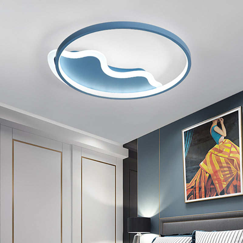 Ring Flush Mount Lamp Contemporary Acrylic White/Pink/Blue Led Flush Mount Light for Bedroom in Warm/White Light, 18"/21.5" Wide Blue Clearhalo 'Ceiling Lights' 'Close To Ceiling Lights' 'Close to ceiling' 'Flush mount' Lighting' 212307