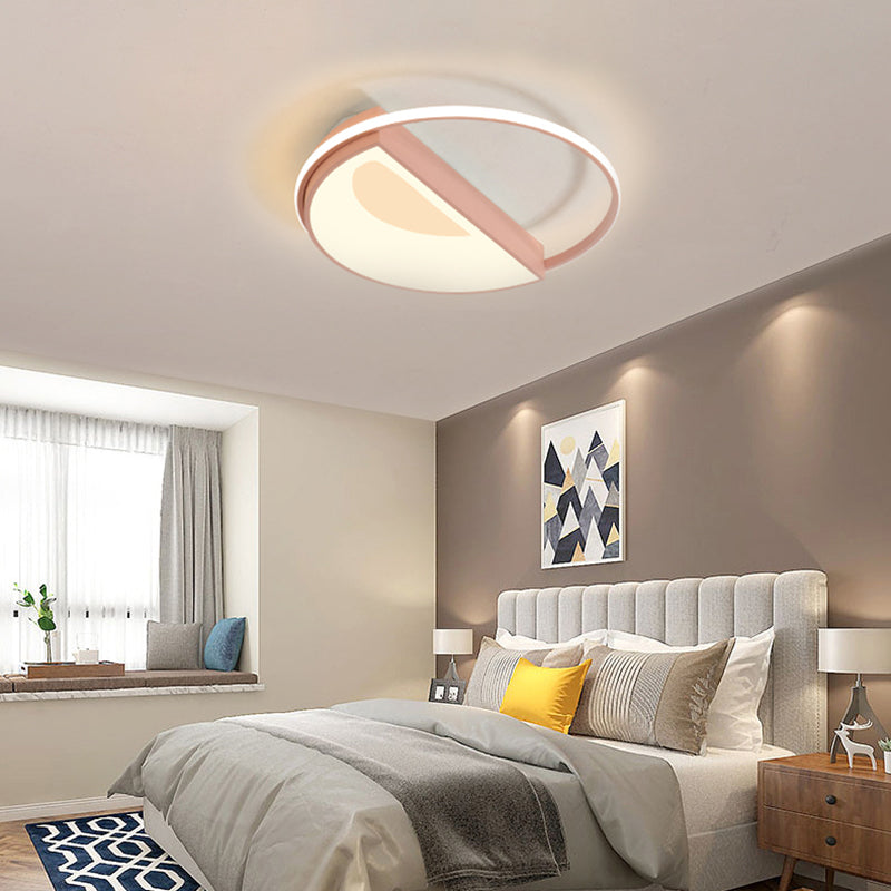 Round Acrylic Flush Mount Lamp Contemporary Led 18"/21.5" Wide White/Pink/Blue Flush Mount Light for Bedroom in Warm/White Light Clearhalo 'Ceiling Lights' 'Close To Ceiling Lights' 'Close to ceiling' 'Flush mount' Lighting' 212344