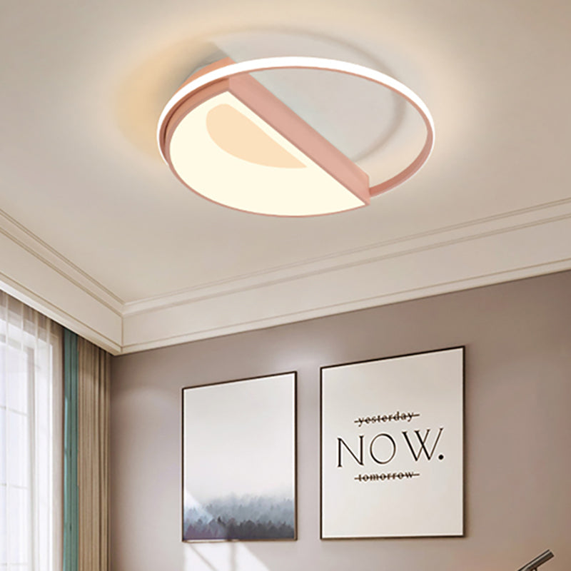 Round Acrylic Flush Mount Lamp Contemporary Led 18"/21.5" Wide White/Pink/Blue Flush Mount Light for Bedroom in Warm/White Light Pink Clearhalo 'Ceiling Lights' 'Close To Ceiling Lights' 'Close to ceiling' 'Flush mount' Lighting' 212348