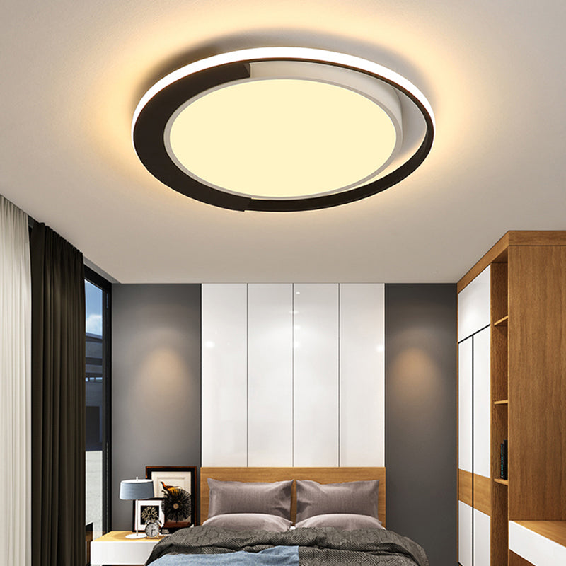 Black and White Round Flush Lighting Modern Led Acrylic Flush Ceiling Lamp Fixture with Recessed Diffuser in White/Warm Light, 16"/19.5" Wide Black-White Clearhalo 'Ceiling Lights' 'Close To Ceiling Lights' 'Close to ceiling' 'Flush mount' Lighting' 212361