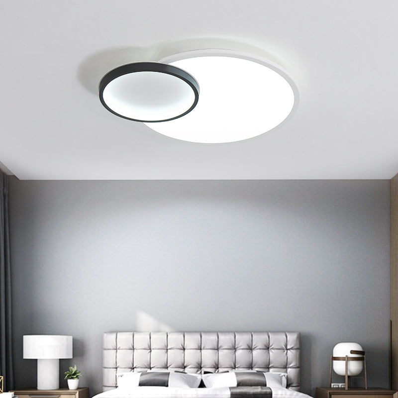 Round Flush Mount Modern Acrylic Led Black and White Flush Light Fixture with Recessed Diffuser in White/Warm/Natural Light, 16"/19.5" Wide Black-White Clearhalo 'Ceiling Lights' 'Close To Ceiling Lights' 'Close to ceiling' 'Flush mount' Lighting' 212367