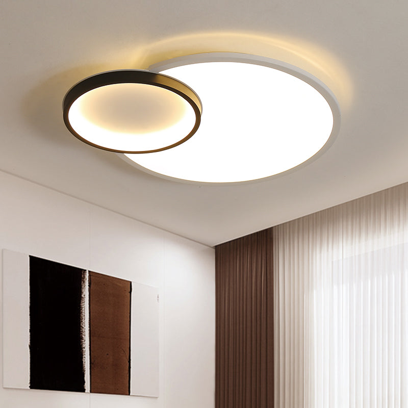 Round Flush Mount Modern Acrylic Led Black and White Flush Light Fixture with Recessed Diffuser in White/Warm/Natural Light, 16"/19.5" Wide Clearhalo 'Ceiling Lights' 'Close To Ceiling Lights' 'Close to ceiling' 'Flush mount' Lighting' 212368