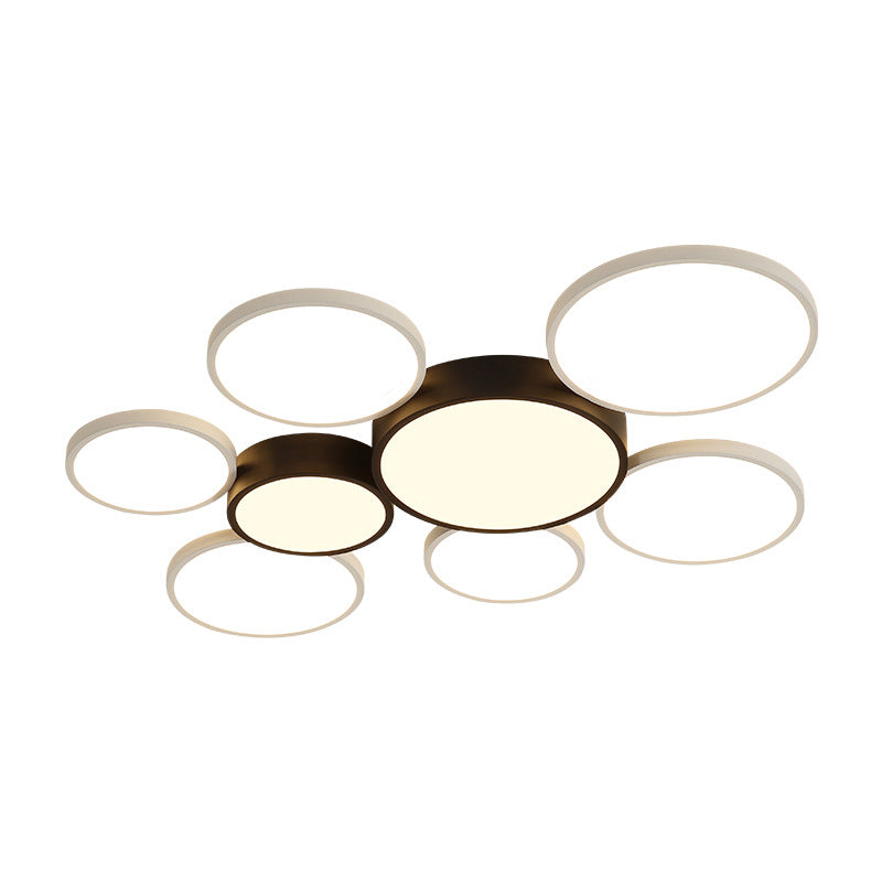 Black and White Multi-Ring Flush Lighting Modern 3/5/6 Lights Acrylic Led Flush Mount Lamp Fixture in White/Warm Light Clearhalo 'Ceiling Lights' 'Close To Ceiling Lights' 'Close to ceiling' 'Flush mount' Lighting' 212381