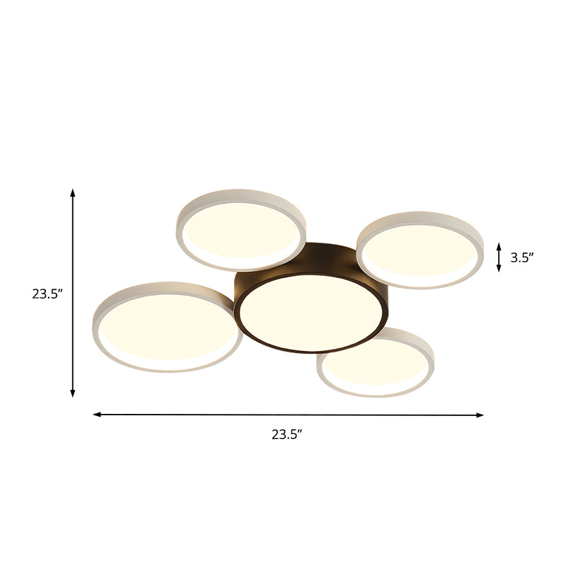 Black and White Multi-Ring Flush Lighting Modern 3/5/6 Lights Acrylic Led Flush Mount Lamp Fixture in White/Warm Light Clearhalo 'Ceiling Lights' 'Close To Ceiling Lights' 'Close to ceiling' 'Flush mount' Lighting' 212385