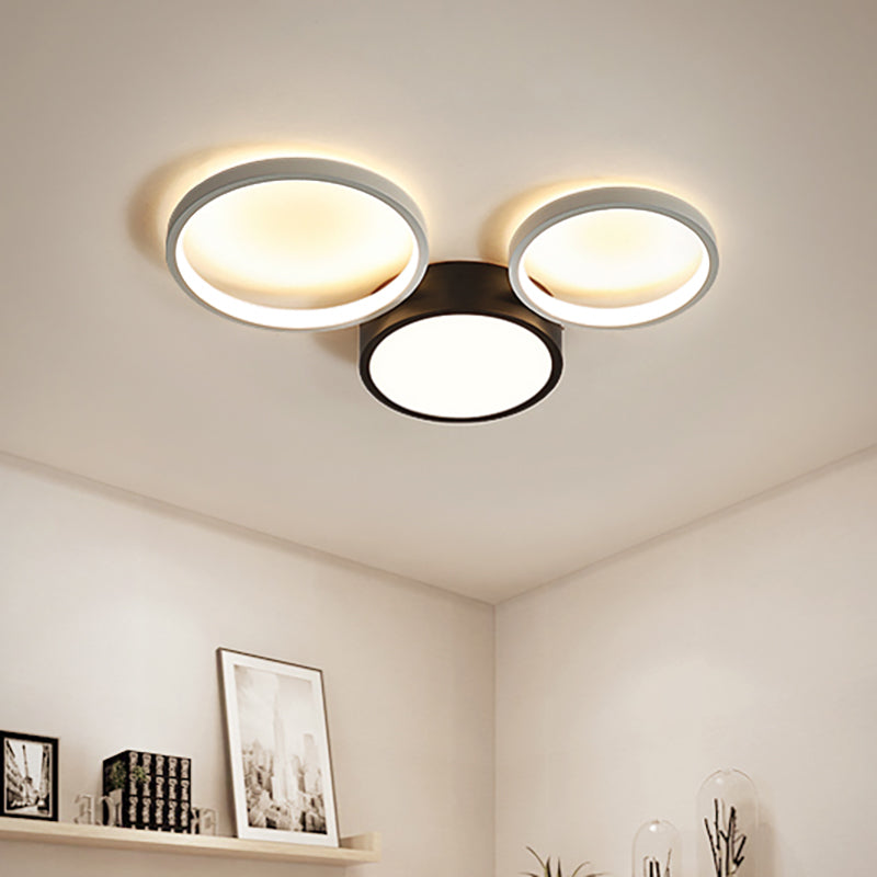 Black and White Multi-Ring Flush Lighting Modern 3/5/6 Lights Acrylic Led Flush Mount Lamp Fixture in White/Warm Light Clearhalo 'Ceiling Lights' 'Close To Ceiling Lights' 'Close to ceiling' 'Flush mount' Lighting' 212388