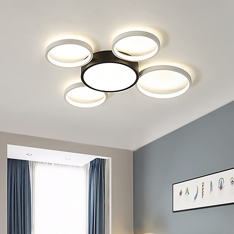 Black and White Multi-Ring Flush Lighting Modern 3/5/6 Lights Acrylic Led Flush Mount Lamp Fixture in White/Warm Light Clearhalo 'Ceiling Lights' 'Close To Ceiling Lights' 'Close to ceiling' 'Flush mount' Lighting' 212389