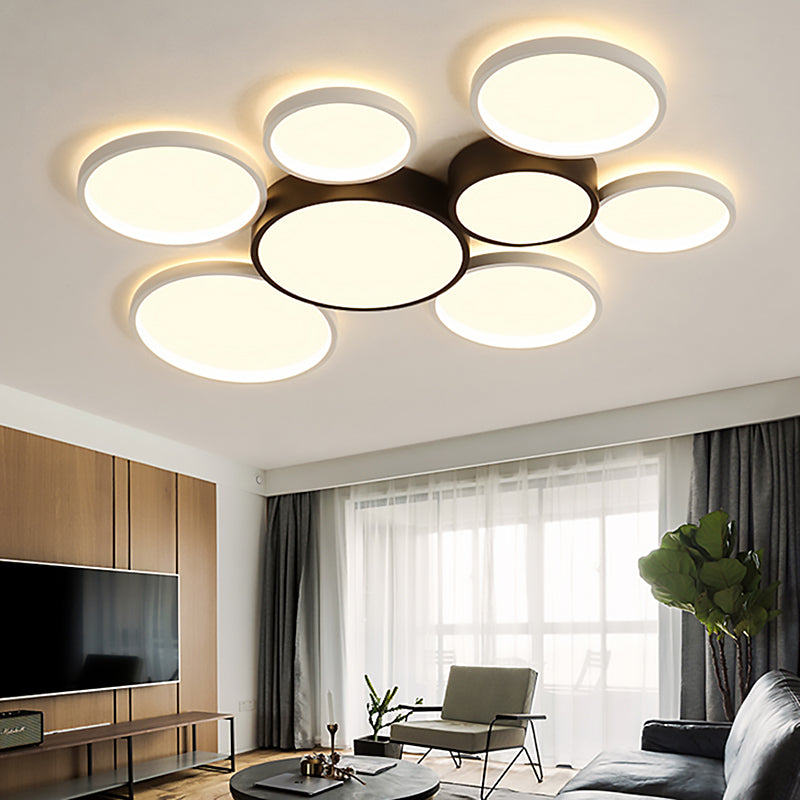 Black and White Multi-Ring Flush Lighting Modern 3/5/6 Lights Acrylic Led Flush Mount Lamp Fixture in White/Warm Light Clearhalo 'Ceiling Lights' 'Close To Ceiling Lights' 'Close to ceiling' 'Flush mount' Lighting' 212390