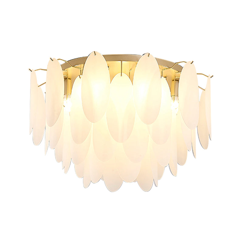 Feather-Shaped Flush Mount Lamp Contemporary White Glass 22.5"/28" Wide 6 Lights Living Room Flush Ceiling Light Fixture Clearhalo 'Ceiling Lights' 'Close To Ceiling Lights' 'Close to ceiling' 'Flush mount' Lighting' 212454