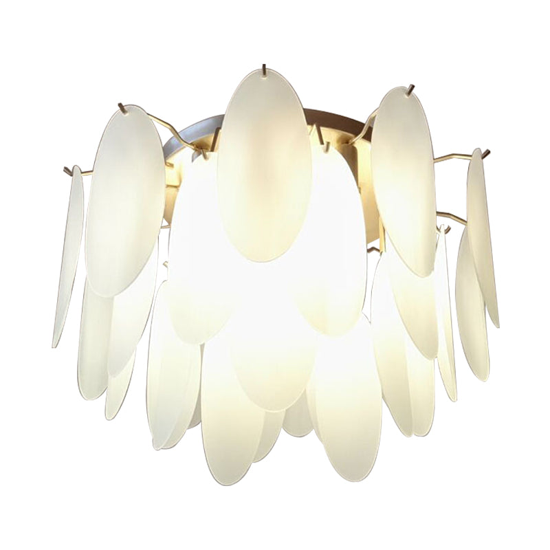 Feather-Shaped Flush Mount Lamp Contemporary White Glass 22.5"/28" Wide 6 Lights Living Room Flush Ceiling Light Fixture Clearhalo 'Ceiling Lights' 'Close To Ceiling Lights' 'Close to ceiling' 'Flush mount' Lighting' 212455