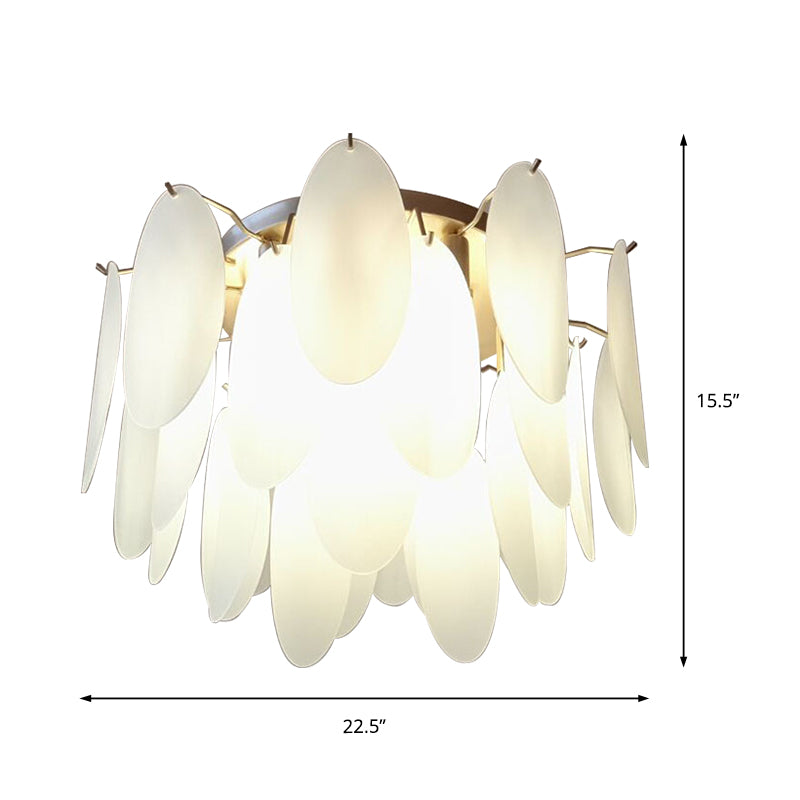 Feather-Shaped Flush Mount Lamp Contemporary White Glass 22.5"/28" Wide 6 Lights Living Room Flush Ceiling Light Fixture Clearhalo 'Ceiling Lights' 'Close To Ceiling Lights' 'Close to ceiling' 'Flush mount' Lighting' 212456