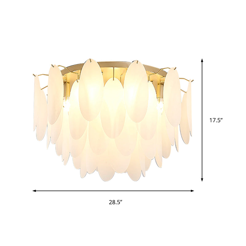 Feather-Shaped Flush Mount Lamp Contemporary White Glass 22.5"/28" Wide 6 Lights Living Room Flush Ceiling Light Fixture Clearhalo 'Ceiling Lights' 'Close To Ceiling Lights' 'Close to ceiling' 'Flush mount' Lighting' 212457