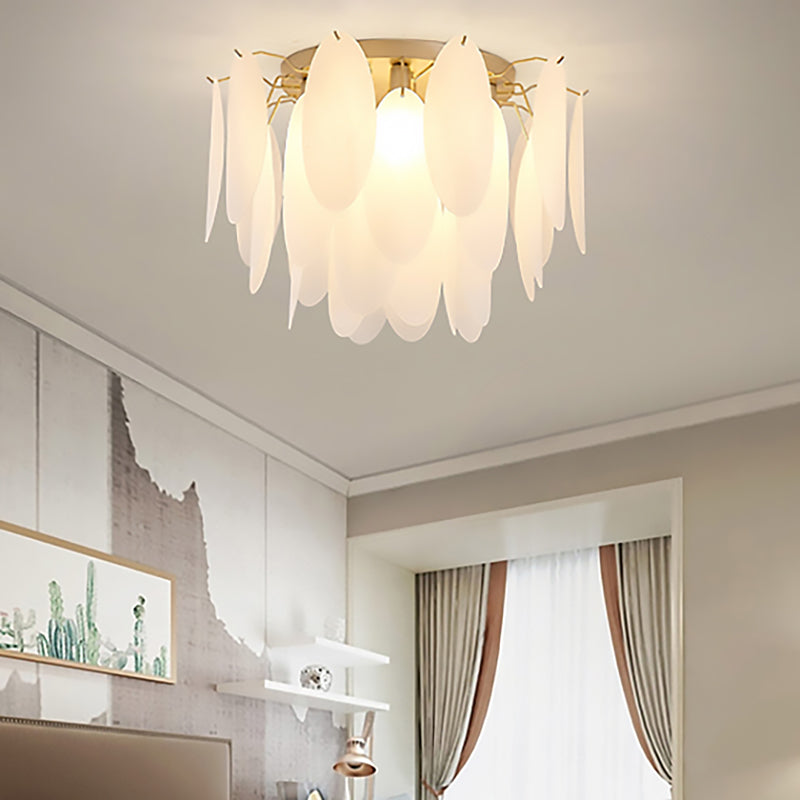 Feather-Shaped Flush Mount Lamp Contemporary White Glass 22.5"/28" Wide 6 Lights Living Room Flush Ceiling Light Fixture Clearhalo 'Ceiling Lights' 'Close To Ceiling Lights' 'Close to ceiling' 'Flush mount' Lighting' 212459