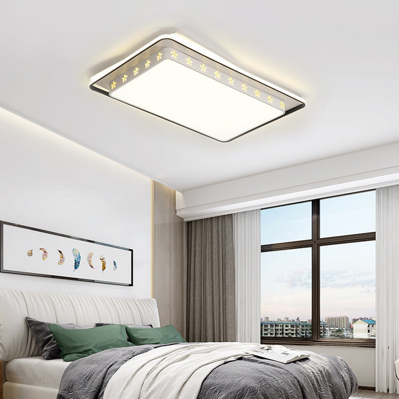 Acrylic Round/Rectangle Flush Mount Lighting Modern Led White Flush Ceiling Light Fixture with Recessed Diffuser for Bedroom White Rectangle Clearhalo 'Ceiling Lights' 'Close To Ceiling Lights' 'Close to ceiling' 'Flush mount' Lighting' 212483